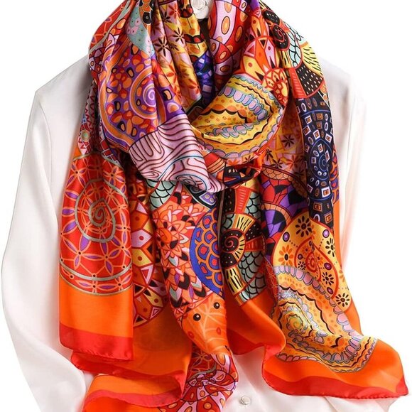 Fashion Scarves Scarf 100% Silk Feeling Scarf Silk Like Scarves Long Lightweight - Picture 1 of 7